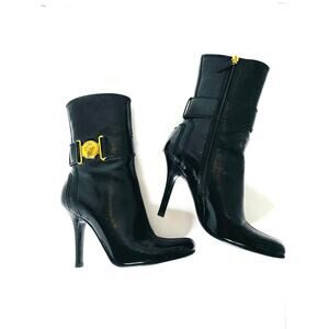 Gucci Hysteria Patent Leather Ankle Boots Size 37.5c Black High-Gloss Booties